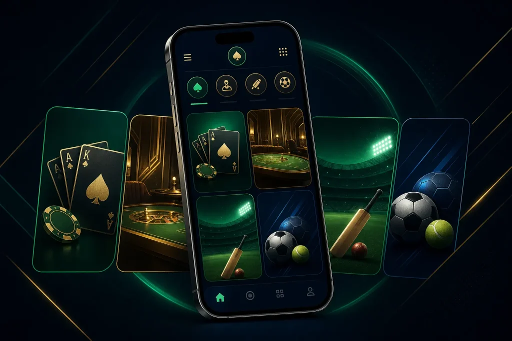 Bet51 India games lobby with casino, live casino and cricket betting categories
